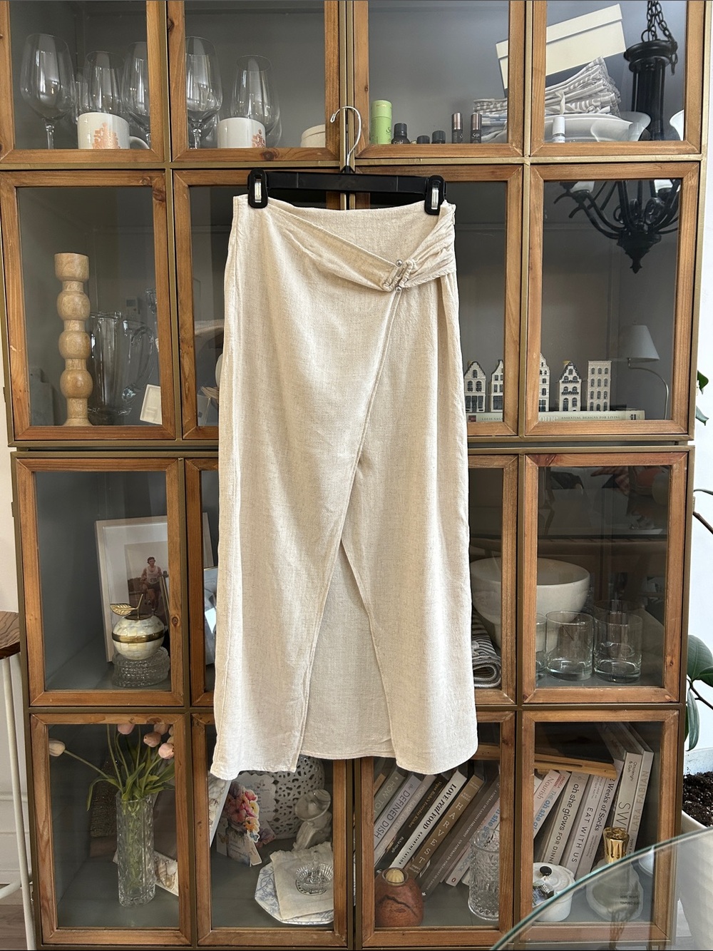 Stradivarius Cream Drape Midi Skirt